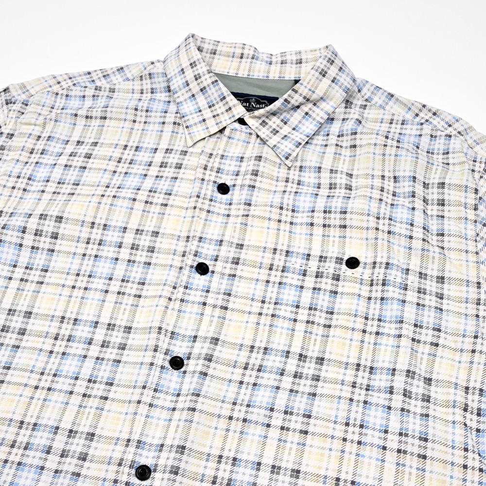 Nat Nast Shirt Mens XL 100% Silk Luxury Originals Button Up Short Sleeve Plaid